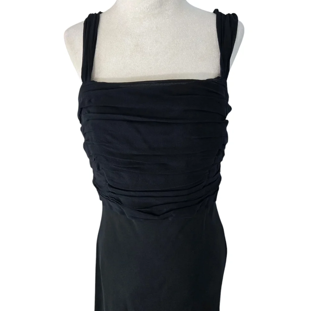 Ann Taylor Asymmetrical Prom Flowy   Black Chiffon Sleek Maxi Dress Size 8 - Picture 9 of 16